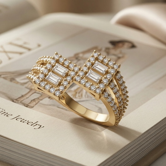 Dual-Halo Twin-Frame With Baguette And Round Diamond