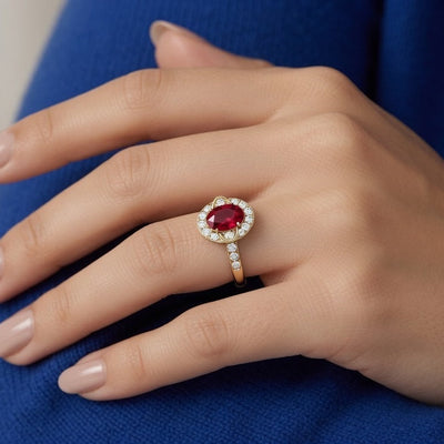 Oval Shape Ruby With Diamond Ring