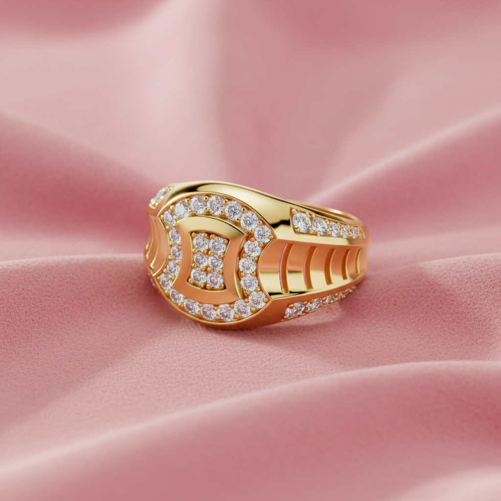 Ribbed-Detail Geometric Diamond