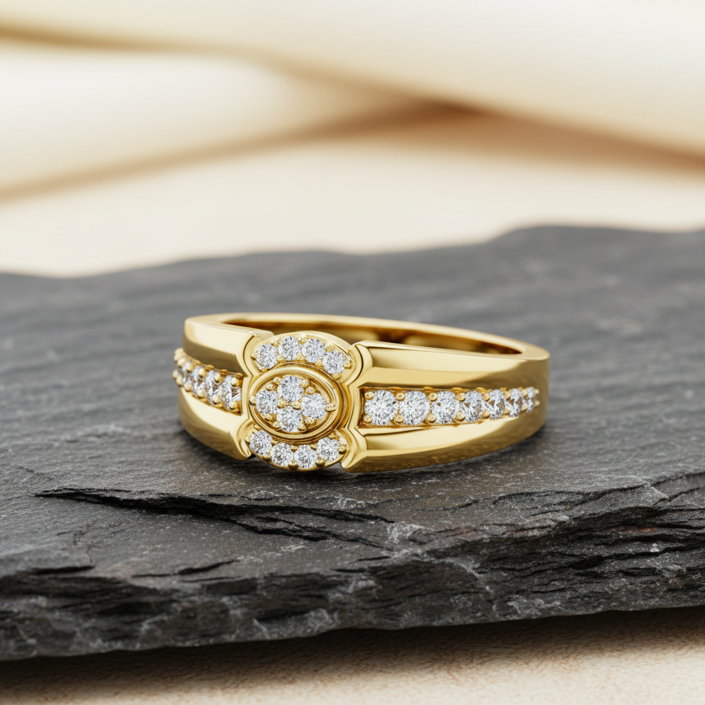 Premium Raised-Halo Geometric Diamond