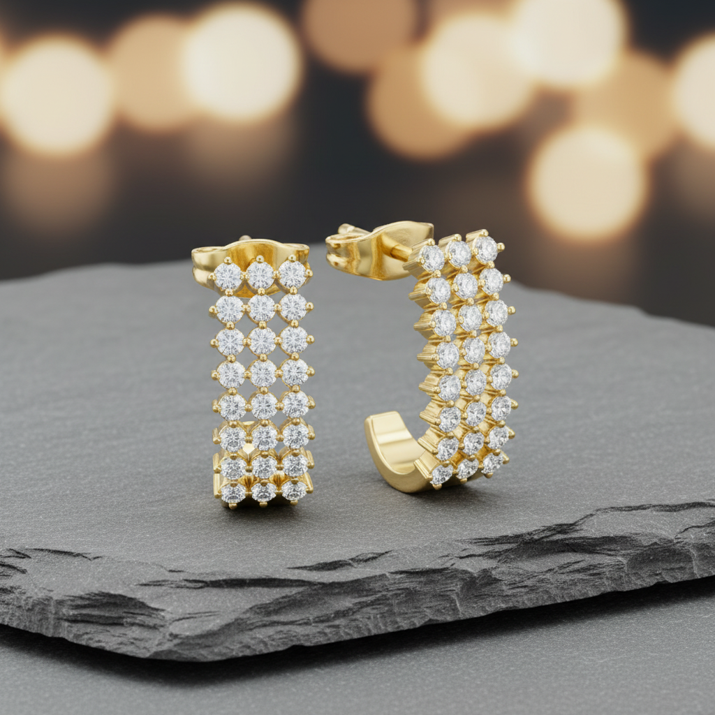 Architectural Triple-Row Diamond Mosaic Elegance