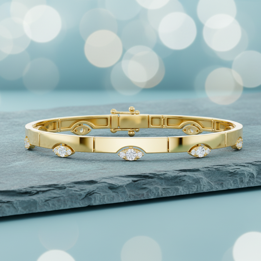 Linear Marquise Halo Structured Axis Brilliance