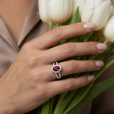 Oval Ruby With Diamond Ring
