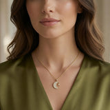 Sparkling Round Diamond Moon and Star Pendant
