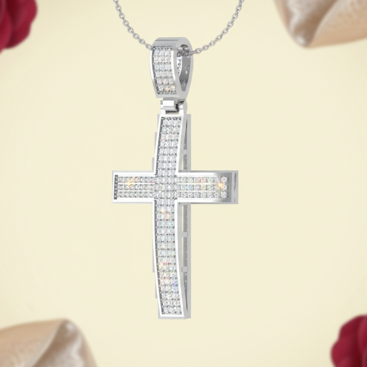 Triple Row Diamond Statement Cross Hip Hop Style