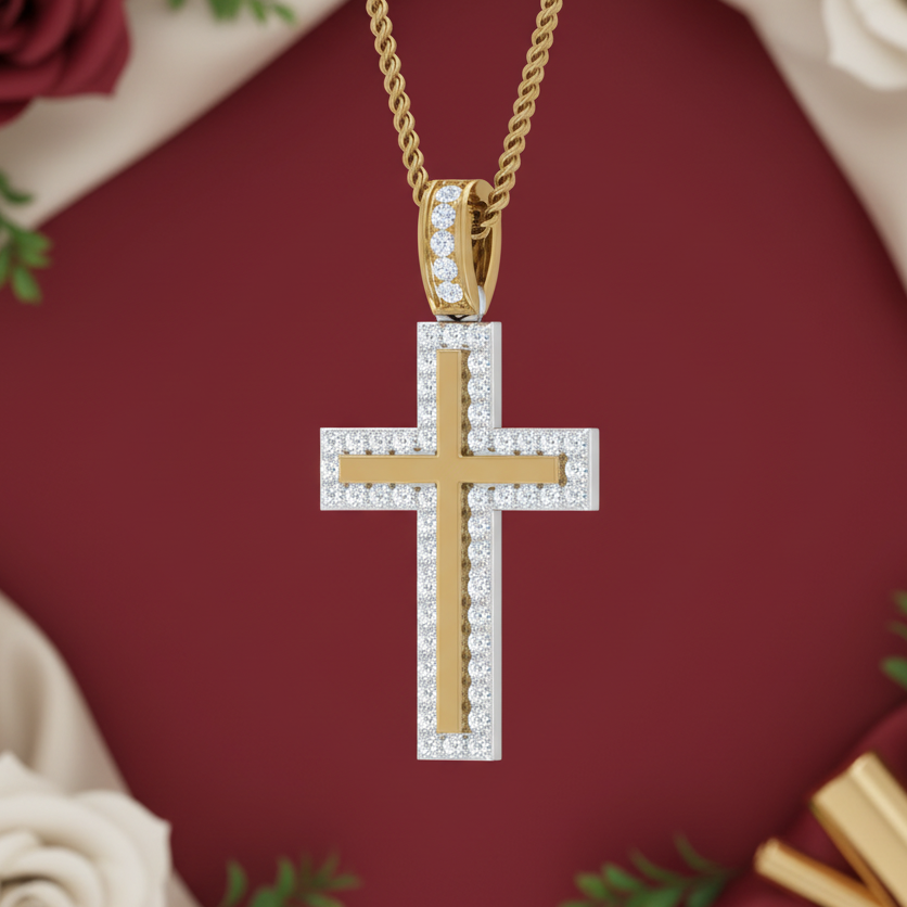 Two-Tone Diamond Border Cross
