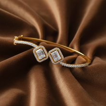 Load image into Gallery viewer, Gold Bangle with Baguette and Round Diamonds