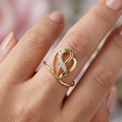 Ribbon Formed Heart Diamond Accent