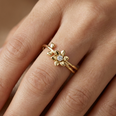 Organic Duo Leaf & Bloom Solitaire Diamond
