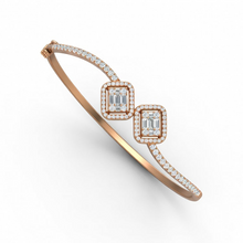 Load image into Gallery viewer, Gold Bangle with Baguette and Round Diamonds