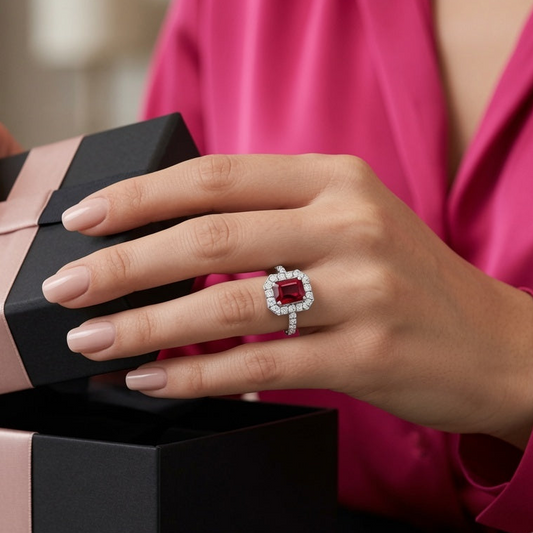 Emerald Cut Ruby With Diamonds